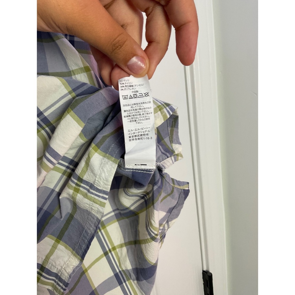 LL Bean Mens Short Sleeve Plaid Button Down Shirt Blue Green XL - Picture 10 of 10